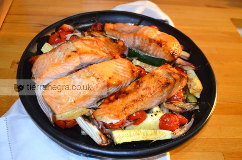 Roasted salmon and vegetables