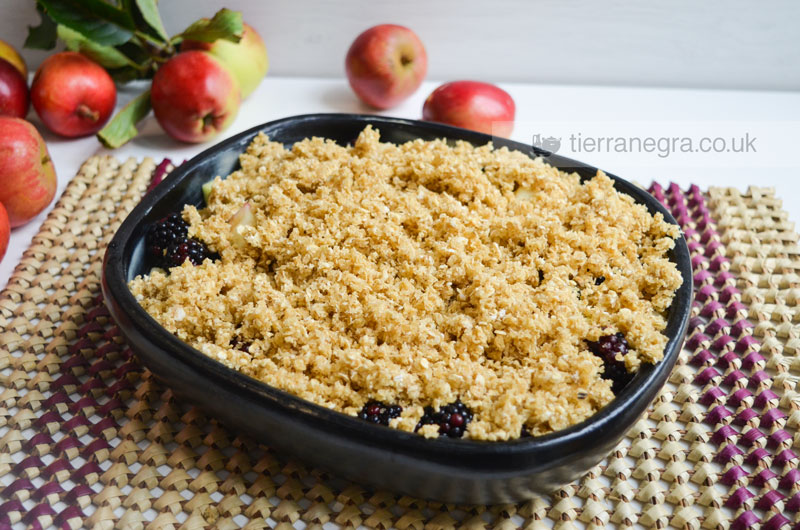 Apple and bramble crumble with oats